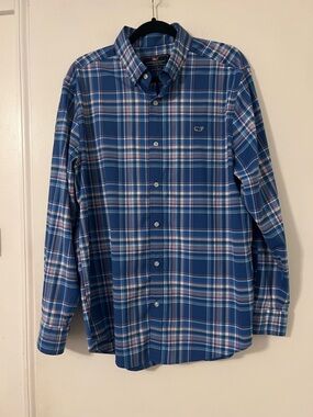 Vineyard Vines Men’s Blue Plaid Button-Down Shirt size L (Z110)
